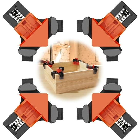 DEXIMRO 4Pcs Adjustable Spring Loaded Woodworking Clamp 90 Degree Right Angle Clamp,for precise alignment, nailing, screwing and assembly - for cabinets, picture frames, bookcases and fish tanks.