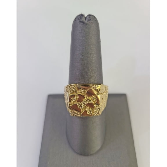 Real 10k Nugget Ring Yellow Gold Men Casual Square Ring 10kt All Sizes (Ring Sizes (in):7;)