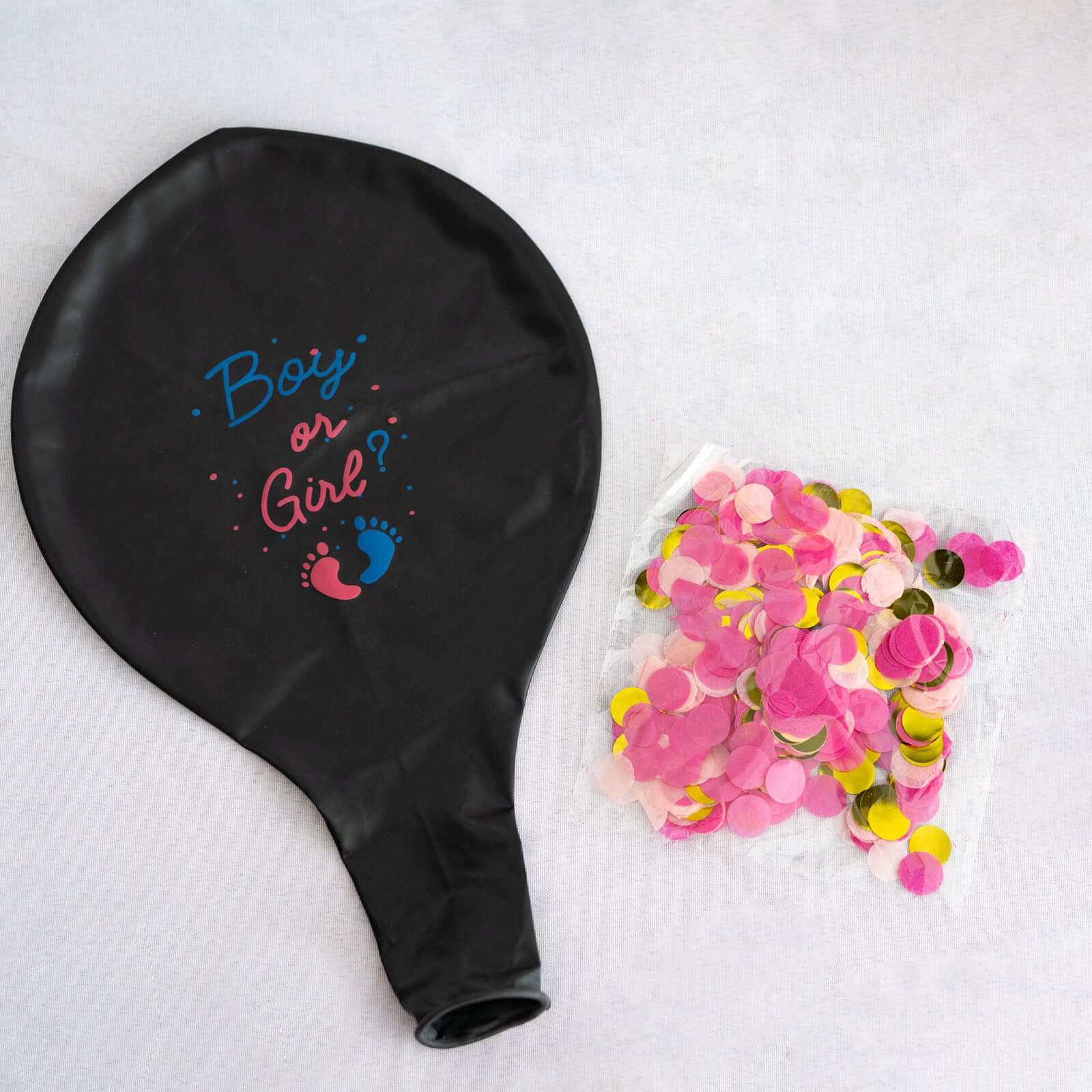 Kit Décoration Gender Reveal 37 Pièces - Ballon Noir Géant, Confetti Rose Et Bleu, Banner, Autocollants - Pour Révélation Garçon Ou Fille