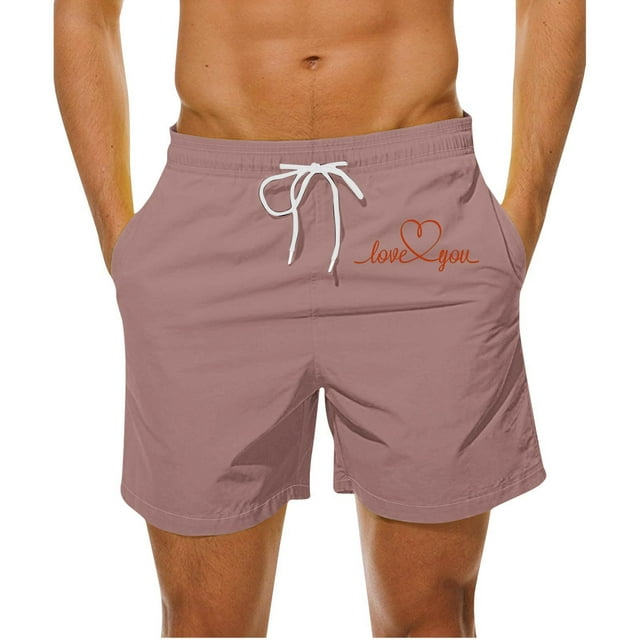 Mens Casual Pantalones Cortos en Forma de Corazón Impreso Cordón Bolsillo Playa, Poliéster Spandex para Primavera Verano Al Aire Libre Y Diario