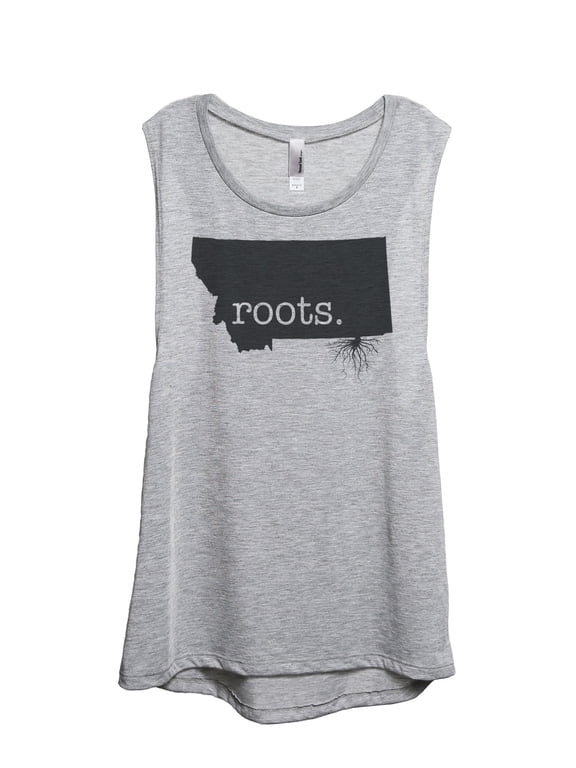 Home Roots State Montana MT Women's Sleeveless Muscle Tank Top Sport Grey Medium