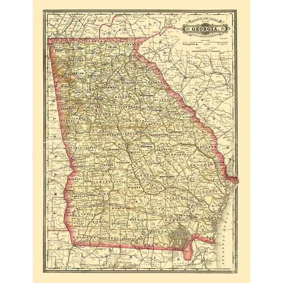 Railroad Map - Georgia Railroad - Cram 1883 - Vintage Wall Art