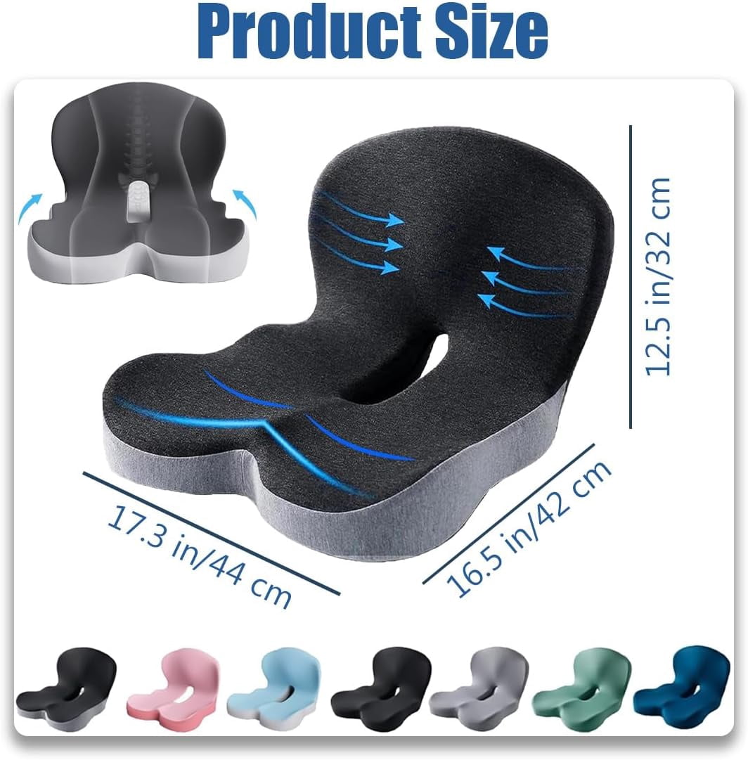 Celinva Orthopedic Cushion, Seat Cushion for Truck Driver, Memory Foam L-Shaped Integrated Seat Cushions, Lumbar Support for Long Sitting Office Worker (Black+Black Gray)