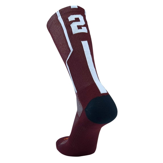 TCK Player ID Jersey Number Crew Socks Maroon White Singles (Medium, #2 - Single Sock)