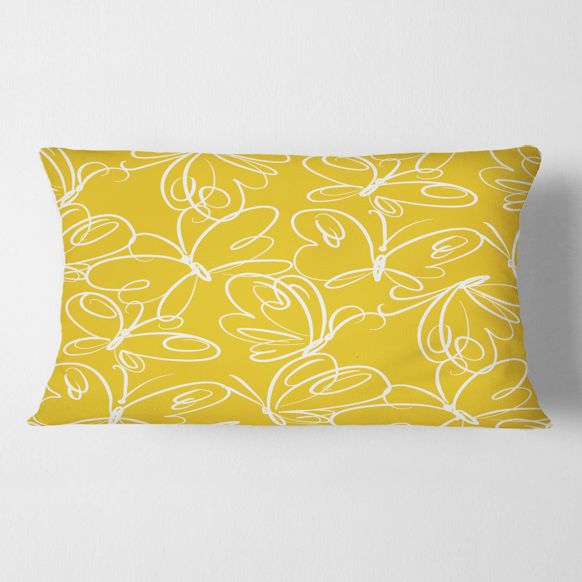 Designart Butterflies hand drawn color pattern' Mid-Century Modern Throw Pillow - 12x20