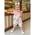 thumbnail image 4 of BemeyourBBs Toddler Baby Girl Summer Clothes Spring Fall Winter Romper Floral Print Patchwork Short Sleeve Fake Two-piece Jumpsuit with Headband Set 2 Piece Outfits, 4 of 9