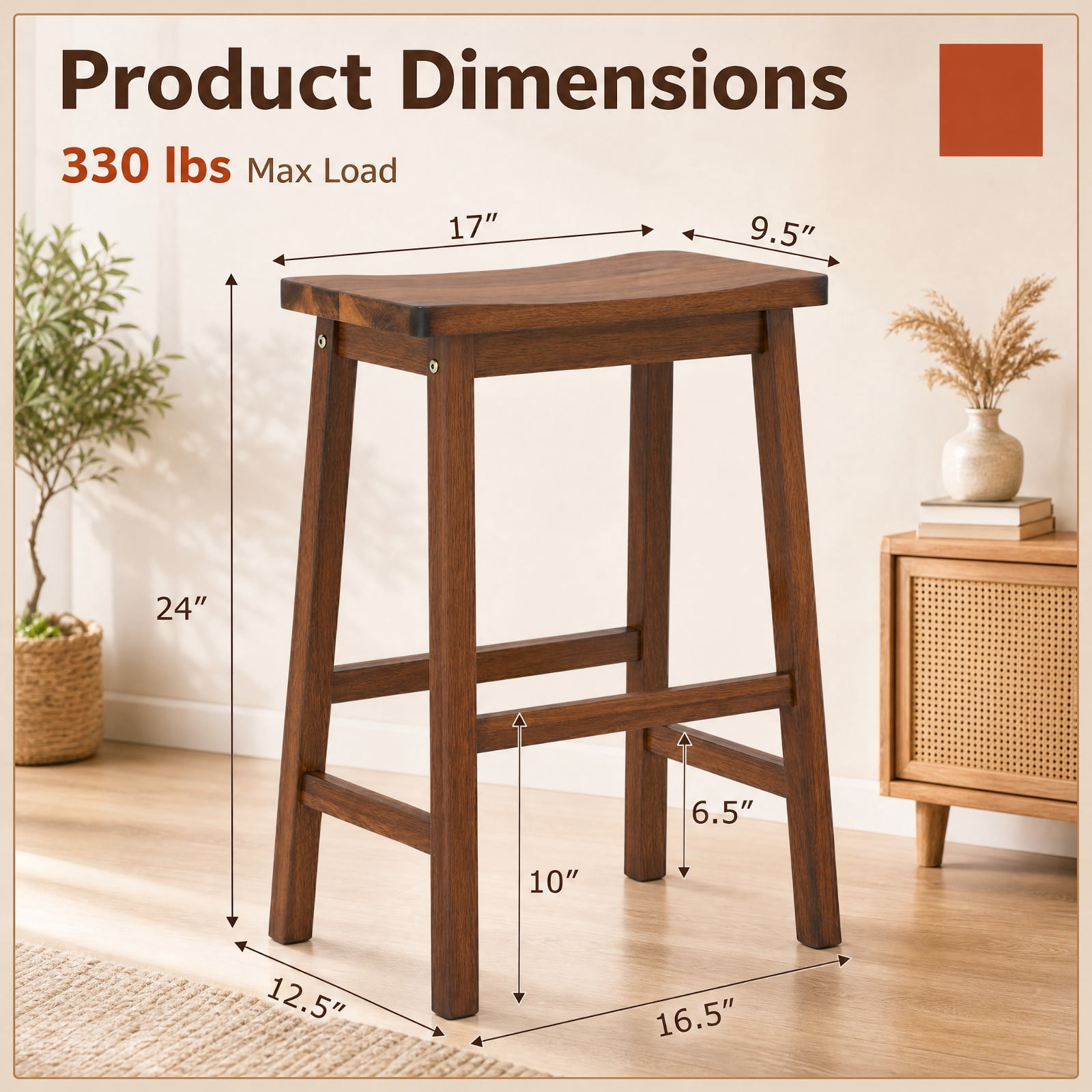 Furnibear Set of 2 Saddle-Seat Counter Height Stools with Curved Seat and Footrests for Kitchen Island Counter Bar Pub Dining Home, Walnut