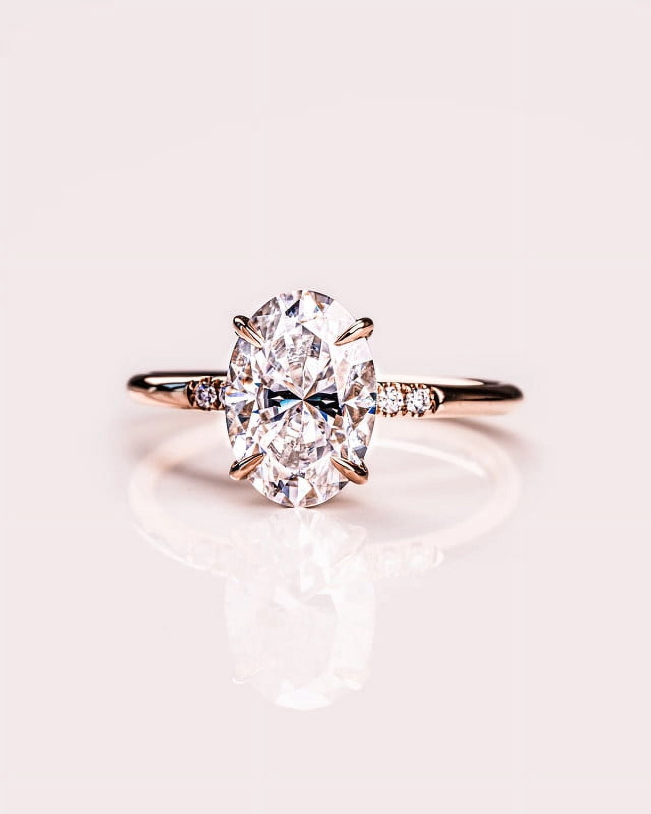 solitaire jewels 1.7CT Oval Moissanit Hidden Halo Engagement Ring For Women, 18K Rose Gold