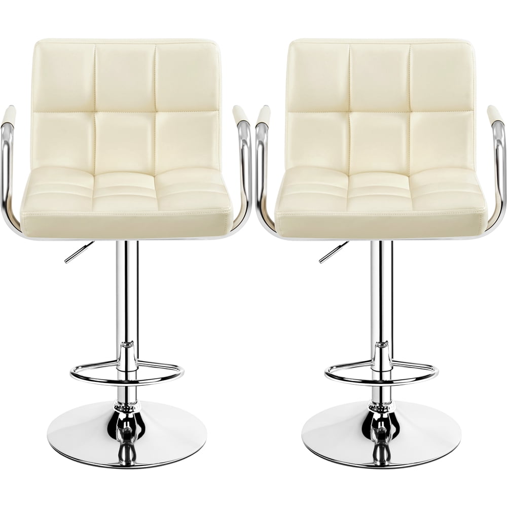 Yaheetech PU Leather Bar Stools with Armrests and Footrest, Set of 4, Beige