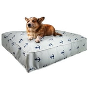 Bessie and Barnie Water Resistant Navy Anchor Indoor/Outdoor Durable Rectangle Pet/Dog Bed with Removable Cover