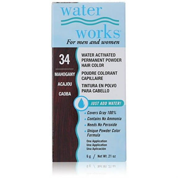 water works water activated permanent powder hair color for men and women, #34 mahogany
