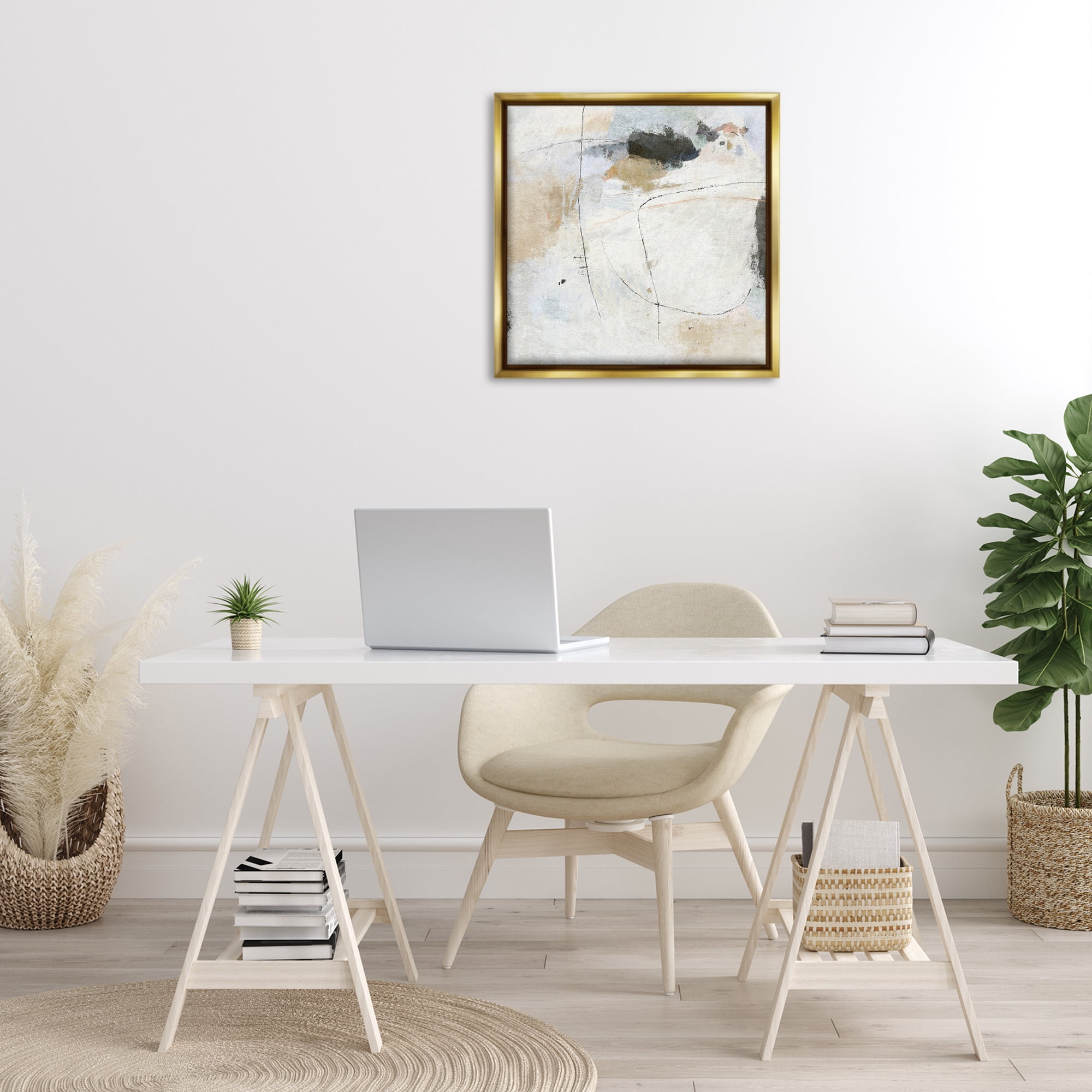 Stupell Industries Neutral Abstract Pattern Abstract Painting Gold Floater Framed Canvas Art Print Wall Art, 25 x 25