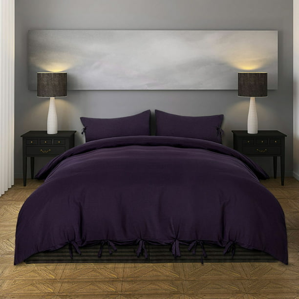Piccocasa 110gsm Brushed Polyester, Purple Duvet Cover Set Queen