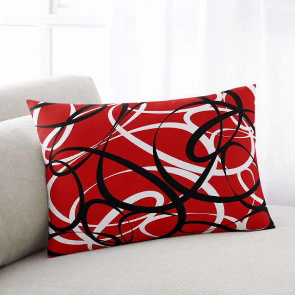 Red Geometric Queen Size Pillow Cover,Pillowcase Protectors with Zipper,Breathable Decorative Throw Pillow Case Cover,Modern Abstract Black White Striped Lines Pillow Shams for Couch Sofa 20x30Inch