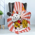 thumbnail image 4 of Japanese Soft Flannel Fleece Throw Blanket, Cartoon Style Oriental Composition with Starburst Lines Cat and Fishes Colorful, Cozy Plush for Indoor and Outdoor Use, 50" x 60", Multicolor, by Ambesonne, 4 of 5