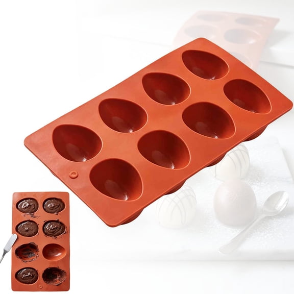 8-Cavity Easter Egg Shape Silicone Molds, Food-Grade Baking Supplies for Diy Cake Decoration, Chocolate, Candy, Jello, Pastry, Muffin, Bread, Ice Cube