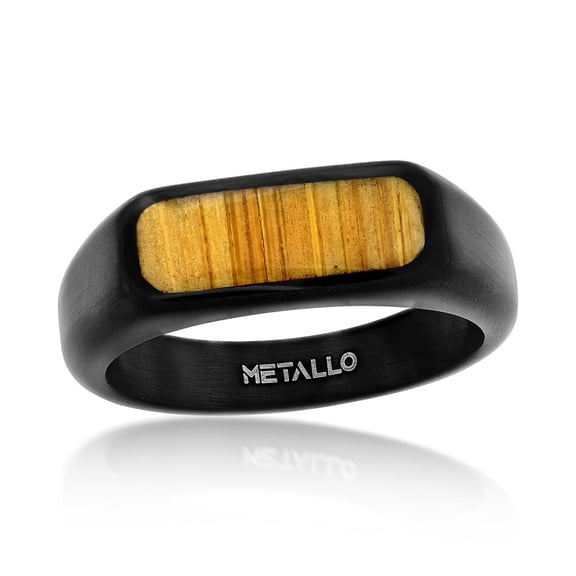 Beaux Bijoux Men's Black Plated Rectangle Wood Inlay Ring in Stainless Steel - Comfort Fit Ring for Men - Fine Jewelry Gift for Him-9