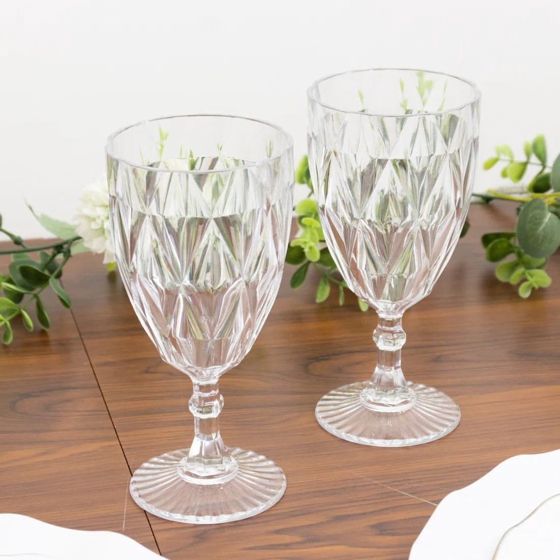 Balsa Circle 12 Clear 11oz Vintage Diamond Cut Plastic Wine Glasses Wedding Supplies