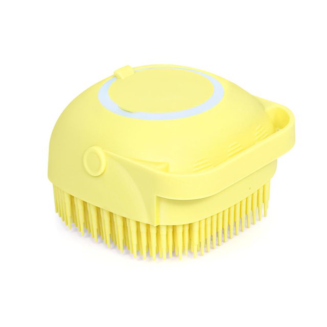 Soidarity Cepillo de masaje de silicona para mascotas, suave, cómodo, cubo cuadrado, herramienta de baño, cepillo de limpieza, dispensador de champú con Salud Amarillo Soidarity CE003049-02