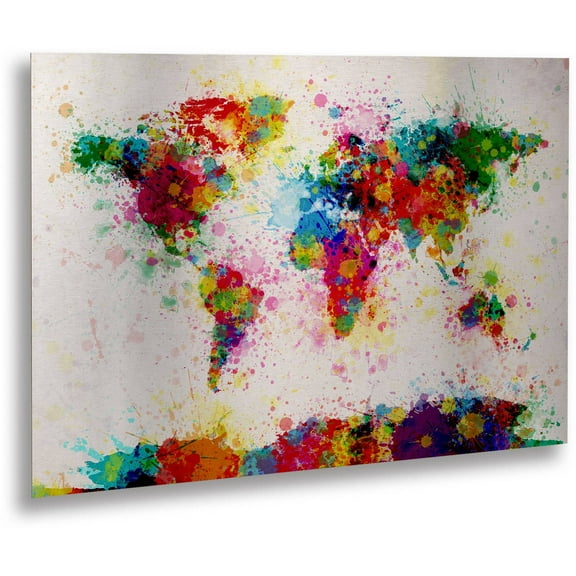 Trademark Fine Art "Paint World Map" Brushed Aluminum Wall Art Art by Michael Tompsett 16" x 22"