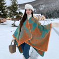 thumbnail image 3 of KuKuzhu Thick Shawl Poncho Open Front Cardigan Ruana Cape Knit Scarves Blanket Oversized Sweaters Winter Cloak, 3 of 7