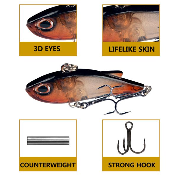 Anzuelos Pesca 4g 4cm Cebo artificial Treble Hard VIB Lures Tackle (Estilo C) JShteea Para Estrenar