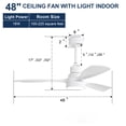 thumbnail image 6 of 48 Inch Indoor Wood Ceiling Fan With Light 3 Solid Wood Blades Remote Control Reversible DC Motor For Living Room, 6 of 7