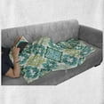 thumbnail image 6 of Moroccan Soft Flannel Fleece Blanket, Colored Tiled Pattern Geometrical Diagonal and Triangle Forms Oldest Craft, Cozy Plush for Indoor and Outdoor Use, 50" x 60", Green Teal White, by Ambesonne, 6 of 6