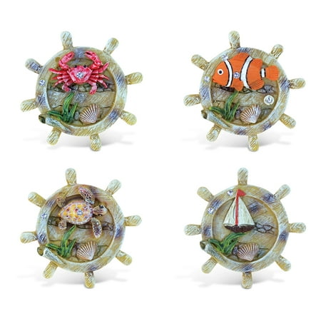 

Puzzled Boat Wheel Refrigerator Rockstone Magnet - Boats Theme - Set of 4 - Unique Affordable Gift and Souvenir - Item #7612