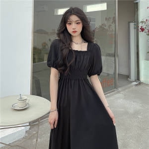 QWEEK Vintage Black Dress Women French Elegant Square Collar Long Sleeve Midi Dress 2021 Autumn Ladies Retro Clothes Chic KoreanL Gao Jinjia LED