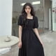 thumbnail image 1 of QWEEK Vintage Black Dress Women French Elegant Square Collar Long Sleeve Midi Dress 2021 Autumn Ladies Retro Clothes Chic KoreanL Gao Jinjia LED, 1 of 2