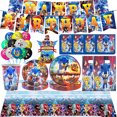 thumbnail image 3 of Lote de suministros para fiestas temáticas de Sonic, globos, decoraciones de cumpleaños para niños de Sonic the Hedgehog, pancartas, bolsas de regalo, decoración para tartas, 3 of 5