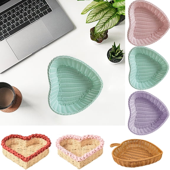 TACILIP 1PC Heart Shaped Wedding Candy Box Plastic Basket Desktop Storage Basket Woven Basket, Organization and Storage
