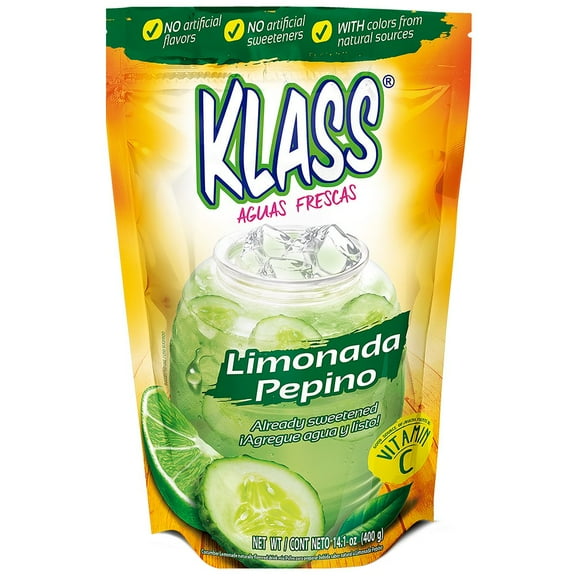 Pack of 2 Klass Aguas Frescas Cucumber Lemonade, 14.1 oz (Package May Vary)