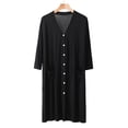 thumbnail image 4 of Blmnix Bamboo Nightgowns Nightgowns for Women Button Down Nightgown Nightshirts Nightshirt Below-the-Knee V-Neck Black 3/4 Sleeve Moo Moos for Women Nightgown, 4 of 6