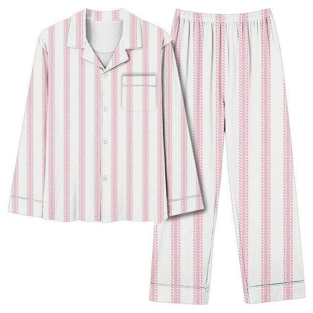 MeetoTime Womens 2 Piece Outfits Long Sleeve Button Down Shirt and Pants Matching Sets Soft Pajama Sets Loungewear