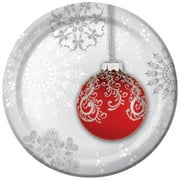 Creative Converting 419910 8 Count Paper Dessert Plates, Jingle Bells, Silver/Red
