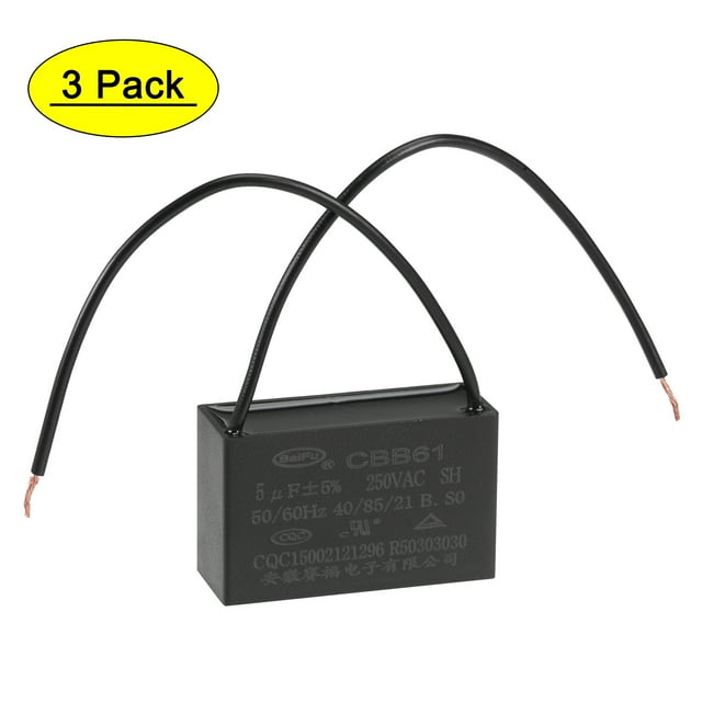 Capacitores de ventilador de techo CBB61 de 5uF 250V AC 2 cables Uxcell, paquete de 3