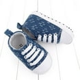 thumbnail image 3 of Baywell Baby Boys Girls High Top Sneaker Soft Anti-Slip Sole Newborn Infant First Walkers Canvas Denim Shoes Sky Blue 01 0-6 Months, 3 of 5