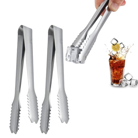 GoXteam Stainless Steel Cocktail Tongs (2 Pack, 7.5") - Small Bar Ice Tongs with Sharp Grip Teeth for Ice Buckets, Sugar, Olives & Garnishes