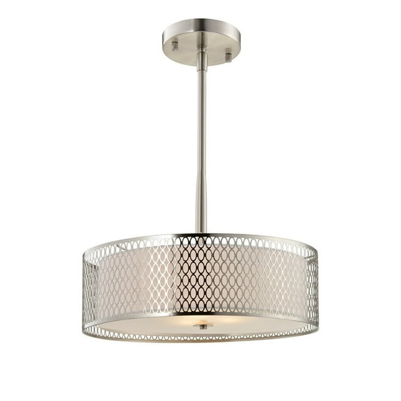 Woodbridge Lighting Spencer 1-Light Metal and Fabric LED Pendant in Satin Nickel