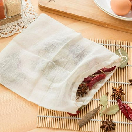 4 Pcs Reusable Drawstring Cotton Soup Bags Straining Herbs Cheesecloth Coffee Tea Brew Gravy Broth Stew Bone