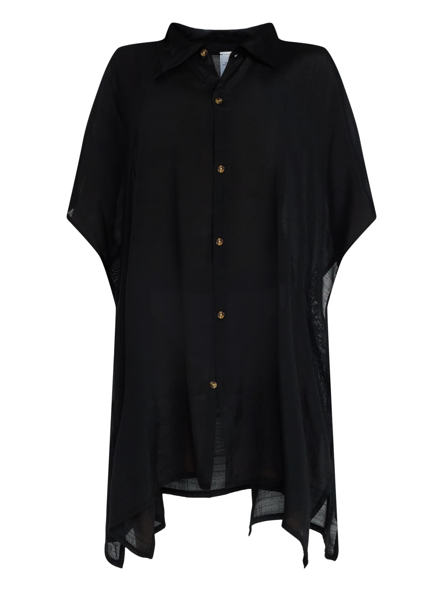 Time and Tru Women's Button Down Cover-Up, Black Soot, Sizes L/XL