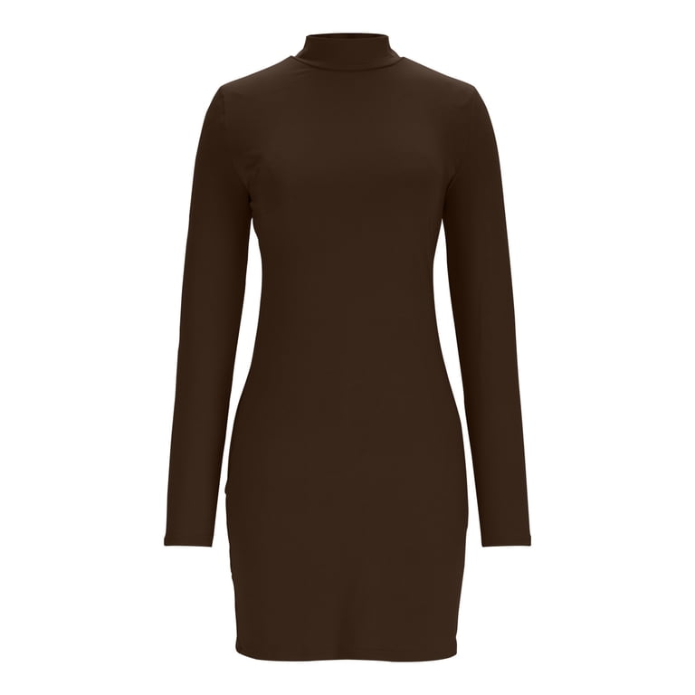 SMihono Women Long Sleeve Mock Neck Bodycon Mini Dress 2025 Fall Ribbed  Slim Fit Pencil Cocktail Club Night Dresses Coffee M - Walmart.com