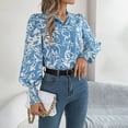 thumbnail image 2 of Blouses for Women Button Down Long Lantern Sleeve Dressy Shirts Floral Print Casual Fall Bohemian Tops, 2 of 8