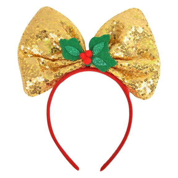 Christmas Headband for Kids Sequined Bow Headdress Party Decoration Red Large Bow Tie Holiday Hair Accessory Golden