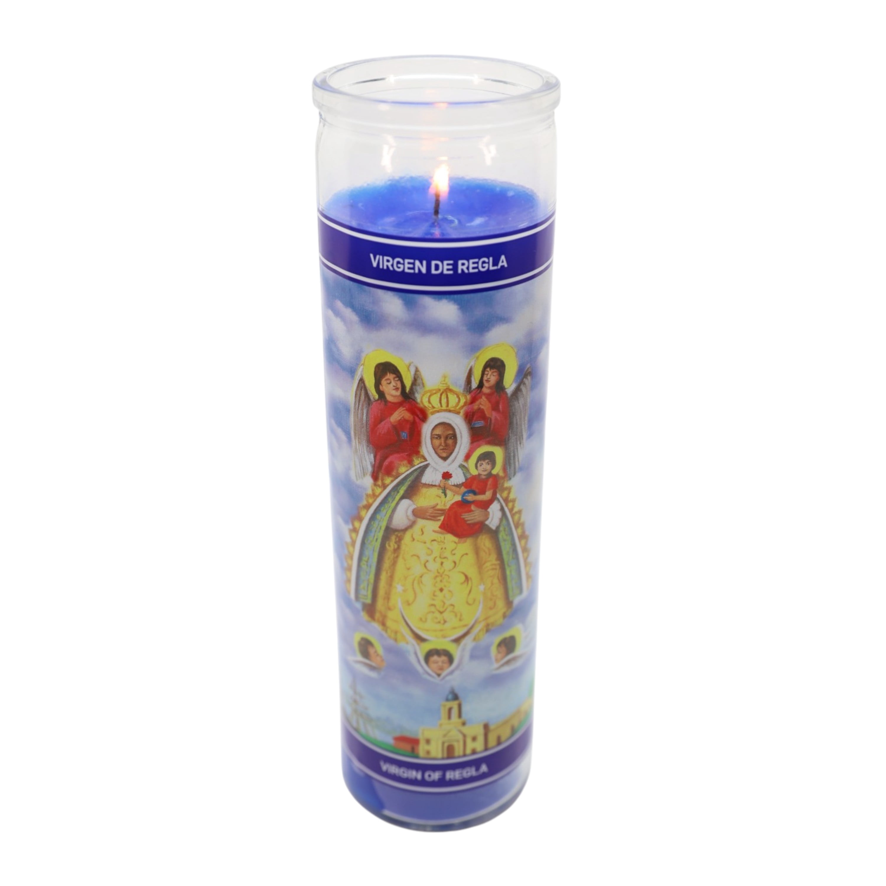(4 pack) MagicLight Religious Candles 9.6 oz - Glass Jar, Unscented, Vir Of Regla Blu