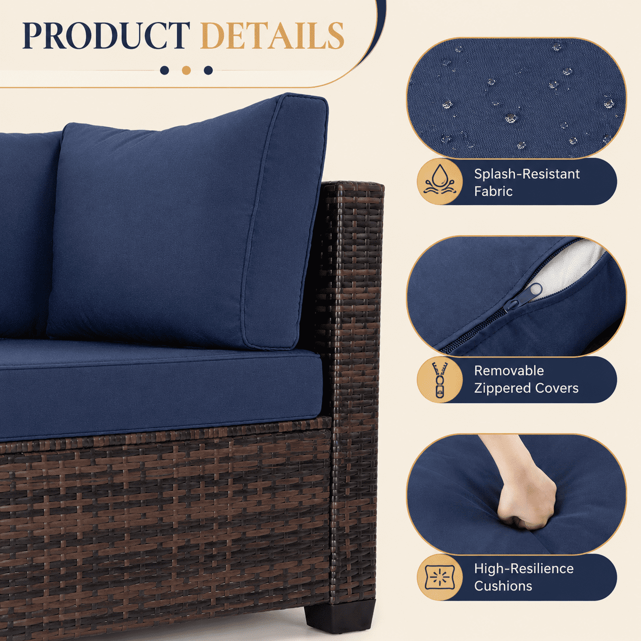 Patio Furniture Set on Sale, 7 Piece Luxurious Rattan Outdoor Sectional Set, All-Weather Wicker Porch Patio Couch w/Coffee Table, Thick Cushion Outdoor Sofa, Brown
