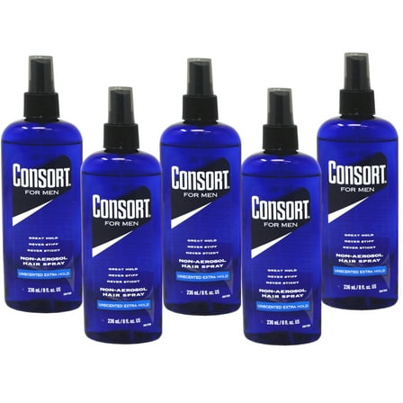 5 Pack of Consort Hair Spray, Unscented Extra Hold 8 Ounce