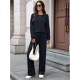 thumbnail image 4 of Pijama de Dos Piezas para Mujer, Moda de Otoño, Traje de Punto Acanalado, Ropa Deportiva Informal de Larga. Negro L, 4 of 9